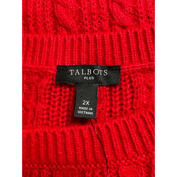 Talbots Sweater Womens 2X Cherry Red Cable Knit Fisherman Preppy Cozy Christmas - Picture 6 of 10